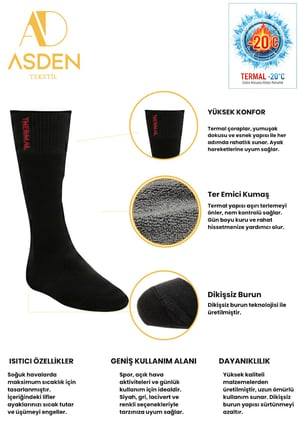 Termal Erkek Soket Çorap Mix 6'lı Paket, Ekstra Kalın Pamuklu Havlu, Burun Dikişsiz, Yumuşak Premium, 40-45