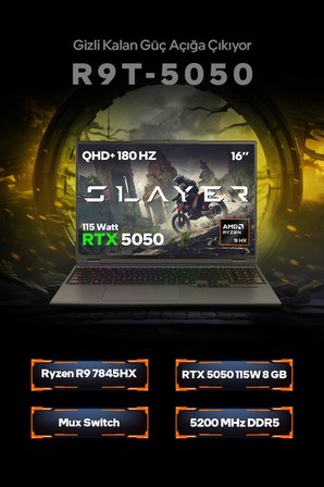 Game Garaj Slayer R9T-5050 C5 AMD Ryzen 9 7845HX 16GB RAM 1TB SSD RTX5050 16" 180Hz QHD+ IPS FreeDOS Oyuncu Laptop