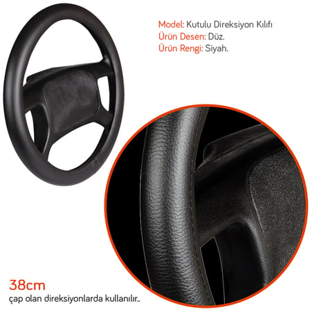 NYF F-01 Geçmeli Direksiyon Kılıfı Düz Siyah 38 cm