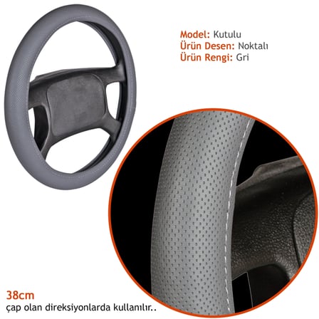 NYF F-19 Geçmeli Direksiyon Kılıfı Noktalı Gri 38 cm