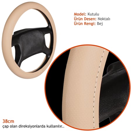 NYF F-20 Geçmeli Direksiyon Kılıfı Noktalı Bej 38 cm