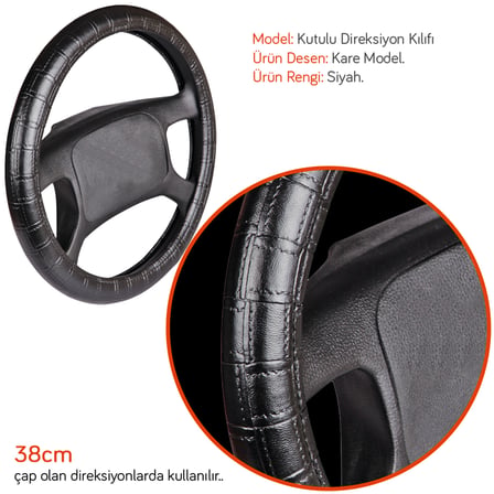 NYF F-22 Geçmeli Direksiyon Kılıfı Kare Siyah 38 cm