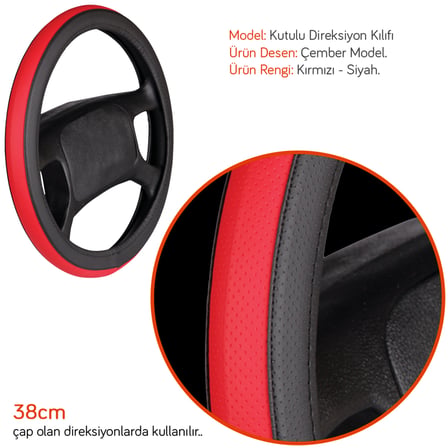 NYF F-56 Geçmeli Direksiyon Kılıfı Çember Kırmızı-Siyah 38 cm