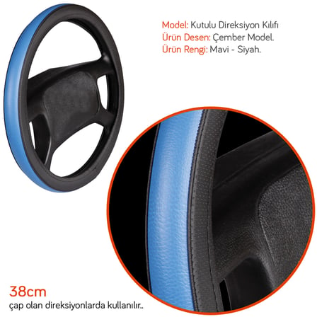 NYF F-58 Geçmeli Direksiyon Kılıfı Çember Mavi-Siyah 38 cm