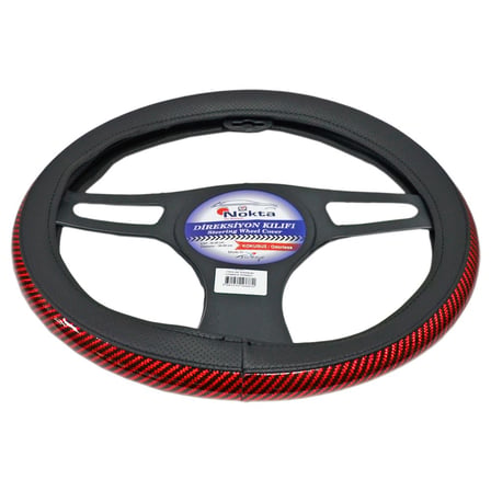 NYF FX-001 Geçmeli Direksiyon Kılıfı Çember Parlak Karbon Kırmızı 38 cm