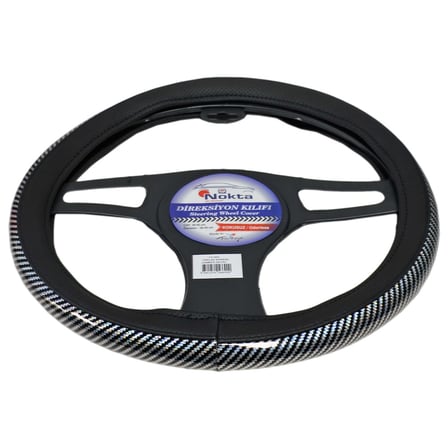NYF FX-004 Geçmeli Direksiyon Kılıfı Çember Parlak Karbon Beyaz 38 cm