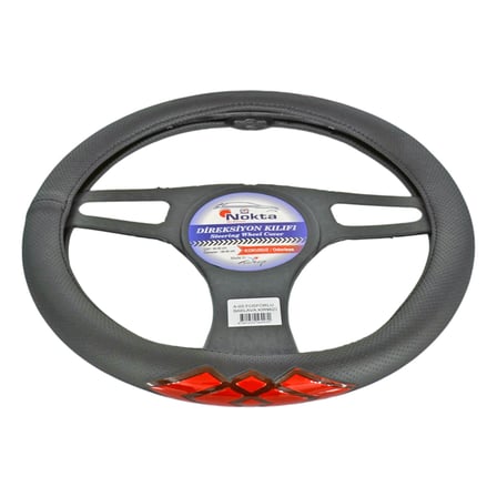 NYF A-03 Geçmeli Direksiyon Kılıfı Fosforlu Siyah (Baklava Kırmızı) 38 cm