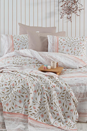 Cotton Life Fiesta Pembe Çift Kişilik %70 Pamuk %30 Pes Kutulu Nevresim Takımı