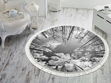 Dekoreko İpek Halı Dijital Saçaklı Yuvarlak 1902 Desen 1