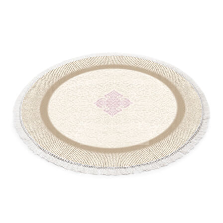 Dekoreko İpek Halı Dijital Saçaklı Yuvarlak 1907 Desen 1