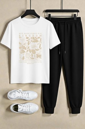 Unisex But Seek First His Kingdom Tasarım Baskılı Tshirt - 2'li Eşofman Takımı