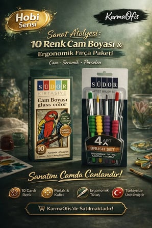 Sanat Atölyesi 10 Renk Cam Boyası Seti + Ergonomik Fırça | Cam, Seramik & Porselen Boyama Seti