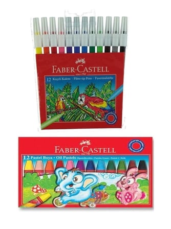 Faber Castell Pastel Boya 12 li - Keçeli Boya Kalemi 12 li - 2 li Set