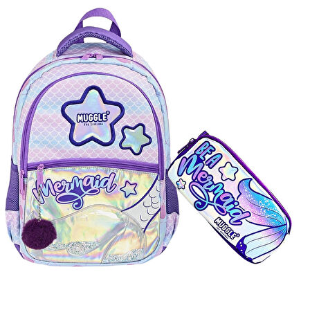 Muggle 3 Bölmeli Mermaid Okul Sırt Çantası + Kalemlik
