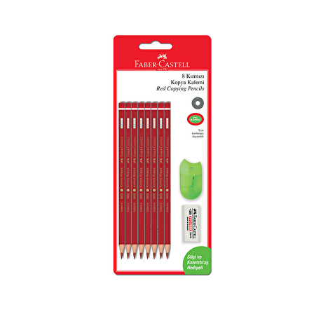 Faber Castell Kırmızı Kopya Kalemi 8 Li Set+Silgi Ve Kalemtıraş Hediyeli