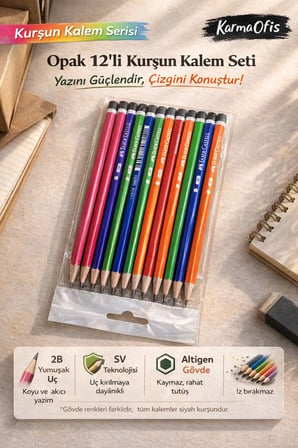 Opak 12’li Kurşun Kalem Seti 2B | Dayanıklı, Kolay Silinen, SV Teknolojili Kalem