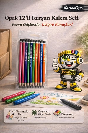 Opak 12’li Kurşun Kalem Seti 2B | Dayanıklı, Kolay Silinen, SV Teknolojili Kalem
