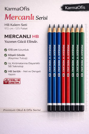 Mercanlı Serisi HB Kurşun Kalem 12 Adet – Dayanıklı Uç, Köşeli Tasarım, Yerli Üretim