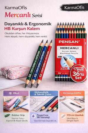 Mercanlı HB Kurşun Kalem Mavi Tek Renk 12 Adet, Köşeli Gövde, 17.5 cm