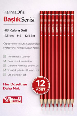 Kırmızı Başlık Kalemi HB 17,5 cm 12 Adet – Öğretmen Düzeltme Kalemi – Yerli Üretim