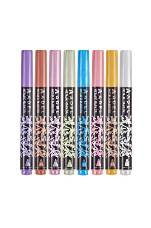 Metalik Markör 8'li Set,Canlı Renkler, 4.6 mm Kalın Uç, Çok Yüzeyli Kullanım İçin İdeal