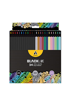 Blackline Üçgen Boya Kalemi Karma 24lü,Klasik,Metalik,Pastel,Neon Renkler,Kaliteli Mineli