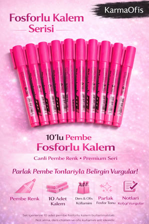 Fosforlu Kalem Seti 10'lu – Pembe Highlighter