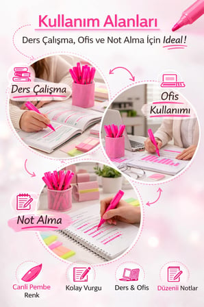 Fosforlu Kalem Seti 10'lu – Pembe Highlighter