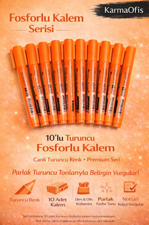 Fosforlu Kalem Seti 10'lu – Turuncu Highlighter