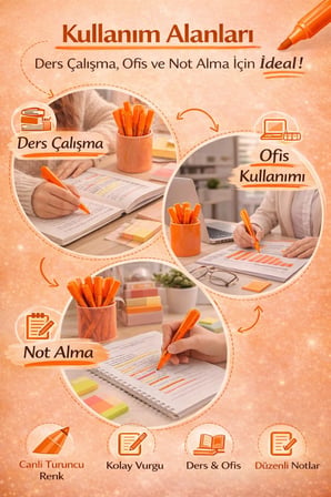 Fosforlu Kalem Seti 10'lu – Turuncu Highlighter