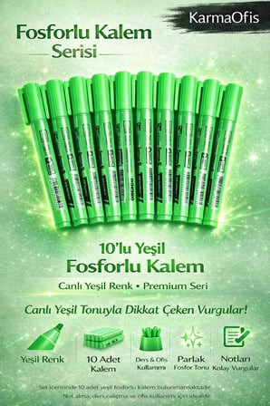 Fosforlu Kalem Seti 10'lu – Yeşil Highlighter