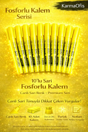 Fosforlu Kalem Seti 10'lu – Sarı Highlighter