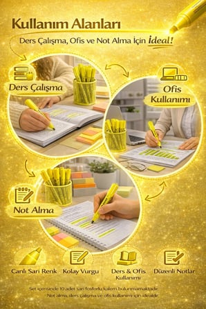 Fosforlu Kalem Seti 10'lu – Sarı Highlighter