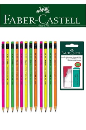 Faber-Castell 12'li Candy Silgili Kurşun Kalem ve Kutulu Kalemtıraş+Silgi Seti Blister
