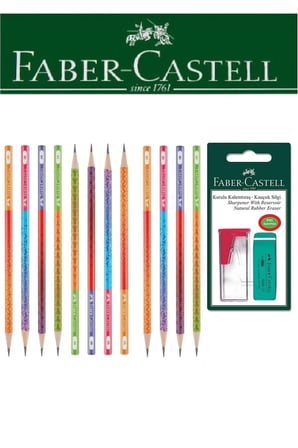 Faber-Castell 12'li Smotthie Kurşun Kalem ve Kutulu Kalemtıraş+Silgi Seti Blister