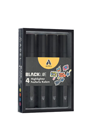 Blackline Fosforlu Kalem, 4'lü Set,Kesik Uçlu, Canlı Renkler 