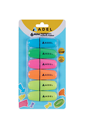 Mini Fosforlu Kalem 6'lı Set,Su Bazlı Mürekkep,3 Farklı Kalınlıkta İşaretleme