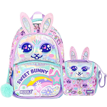 Muggle 2 Bölmeli Bunny Okul Çantası + Termoslu Beslenme Çantası + Kalemlik