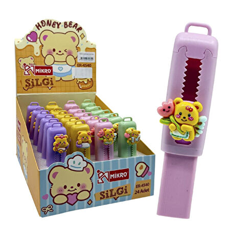 Mikro Honey Bear Sürgülü Silgi (ER-4540) 24 Adet