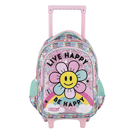 Muggle 2 Bölmeli Live Happy Çekçekli Okul Sırt Çantası Pembe (MU-9172)