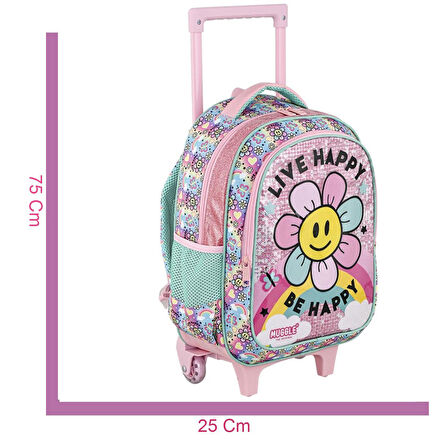 Muggle 2 Bölmeli Live Happy Çekçekli Okul Sırt Çantası Pembe (MU-9172)
