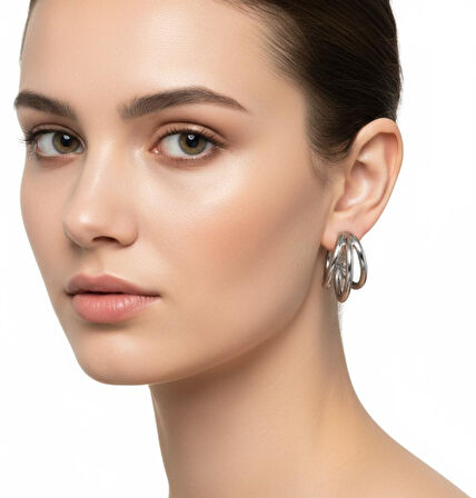 Gümüş Renk Kalın Halka Küpe - Çelik (Stainless Steel)