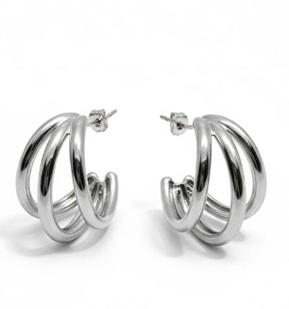 Gümüş Renk Kalın Halka Küpe - Çelik (Stainless Steel)