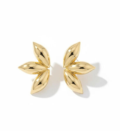 Kadın Gold Renk Çiçek Formlu Çelik Küpe