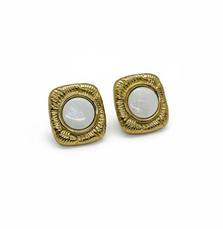 Kadın Gold Renk 316L Çelik İçi İnci Görünümlü Vintage Küpe