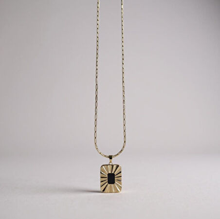 14K VIP Gold Renk Siyah Taşlı Kolye - 60 cm Zincir