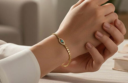 Çelik Nazar Boncuklu Ezme Bileklik