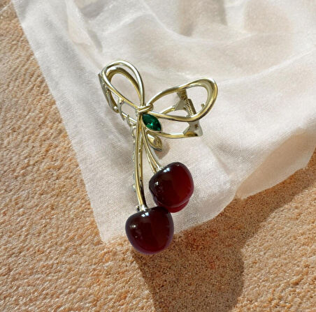 Altın Renk Kirazlı Metal Zarif Saç Tokası