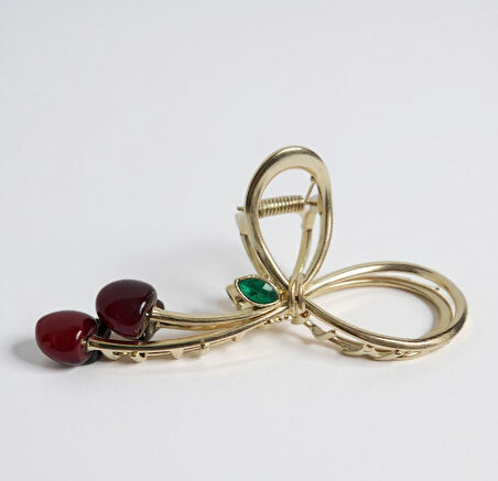 Altın Renk Kirazlı Metal Zarif Saç Tokası