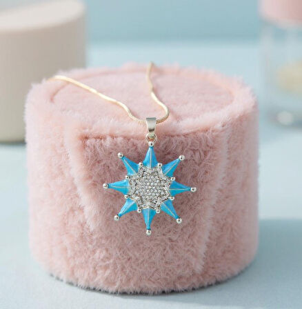 Mavi Yıldız Motifli Işıltılı Taşlı Zarif Kolye